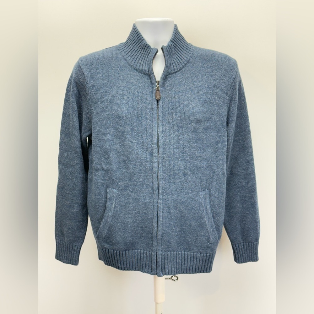 LL BEAN Men’s blue mock neck 100% Cotton full zip sweater size S